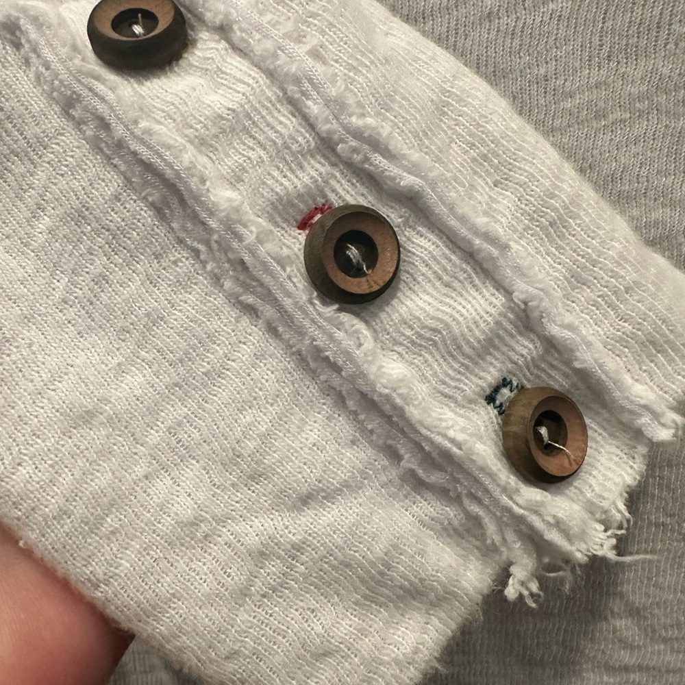 White Fitted Long Sleeve Buttoned Top Cute Distressed Bottom - Picture 3 of 5